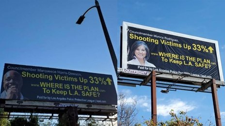 A sampling of billboards placed by the Los Angeles Police Protective League.