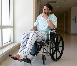 A lightning bolt threw Mathias Steinhuber to the ground, tore off his clothes and burned a gaping hole in his shoe. (Photo/AP)