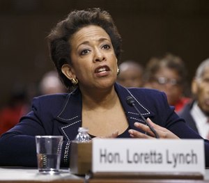 In this Jan. 28, 2015 file photo, Attorney General nominee Loretta Lynch testifies on Capitol Hill in Washington.