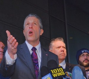 PBA President Pat Lynch at the Bronx Hall of Justice on Feb. 14 after the arraignment of accused cop-killer Robert Williams. (Photo/TNS)
