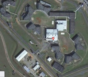 An aerial photo of Macon State Prison. On Monday, three co-conspirators guilty of attempting to distribute methamphetamine intended for the prison were sentenced.