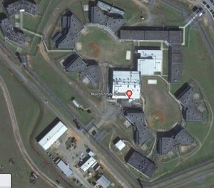 An aerial photo of Macon State Prison. On Monday, three co-conspirators guilty of attempting to distribute methamphetamine intended for the prison were sentenced.