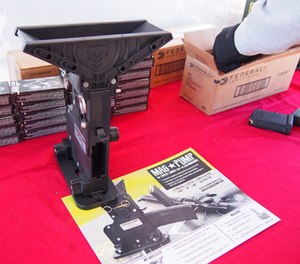 The MagPump quickly breaks down and can fit into a .50 caliber ammo can.
