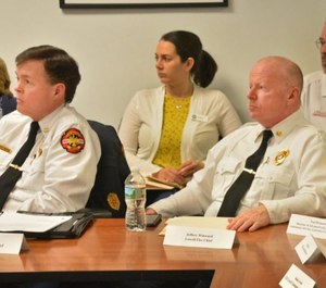 Chelmsford Fire Chief Gary Ryan, Lowell Fire Chief Jeffery Winward and Lawrence General Hospital Director of Ambulance Services Paul Brennan during an opioid discussion hearing on February 21 (Photo/ By Chris Christo/MediaNews Group/Boston Herald)