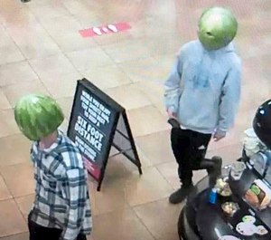 The Louisa (Va.) Police Department posted this image of two people suspected of robbing a Sheetz.