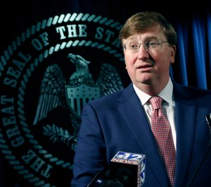 Republican Gov. Tate Reeves speaks with reporters about the state prison system, Thursday, Feb. 6. (Photo/AP)