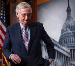 In this Oct. 6, 2018 file photo, Senate Majority Leader Mitch McConnell, R-Ky., finishes speaking to reporters at the Capitol in Washington. (AP Photo/J. Scott Applewhite)