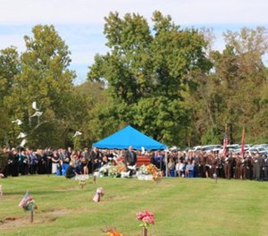 Thousands paid their final respects at St. Louis Family Church in Chesterfield Thursday to St. Louis County Police Officer Blake Snyder. (Photo/St. Louis County Police Department)
