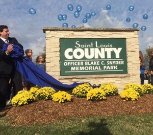 Officer Blake Snyder was killed in the line of duty on Oct. 6 not near Clydesdale Park. (Photo/St. Louis County)