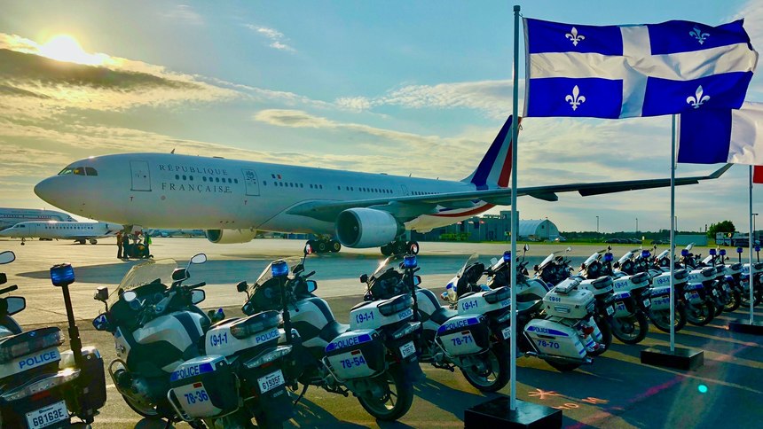 The motorcycle unit prepares to escort French President Emmanuel Macron on his visit to Montreal.