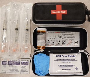 Naloxone kits as distributed in British Columbia, Canada.