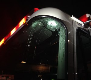 While returning to the station, a fire engine was struck by a bullet, as reported in Near Miss report 6425.