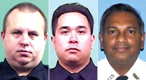 14-year veteran Det. Jeffrey Scalf (left), 19-year veteran Det. Raymond Abear and 30-year veteran Auxiliary Capt. Mohamed Rahaman died within hours of each other, the NYPD reported.