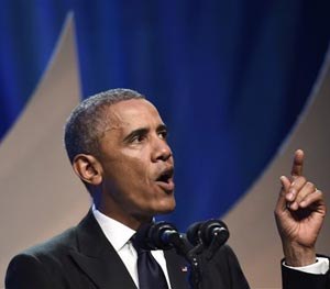 President Barack Obama speaks at the Congressional Black Caucus Foundation’s 44th Annual Legislative Conference Phoenix Awards Dinner in Washington, Saturday, Sept. 27, 2014. (AP Image)