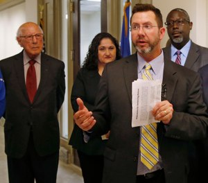 Former Republican House Speaker Kris Steele speaks to the group who launched an initiative petition that could lead to the release of hundreds more inmates. (Photo/AP)