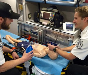 Paramedic Jimmy Vonesh with his EMT partner Dane Swanson switch roles for this in-service.