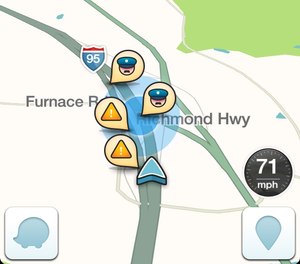 This image taken from the the Waze app on an iPhone, in Washington, shows police at the scene on a map on the app.