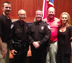 Pictured left to right are Officer Mark Pope, Chief of Police James Lawhorn, Lt. Michael Irving, West Mayor Tommy Muska, and West Council Woman Cheryl Marak. (Photo courtesy Michael Irving)