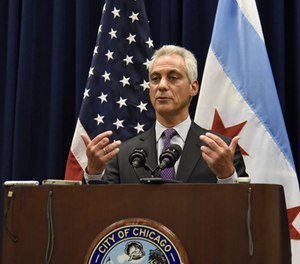 Chicago Mayor Rahm Emanuel speaks during a press conference where sanctuary cities, which don't arrest or detain immigrants living in the U.S. illegally, and Chicago violence, two issues raised by President Donald Trump, were discussed on Wednesday, Jan. 25, 2017, in Chicago. (AP Photo/Matt Marton)