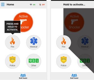 With a single push of a button, a staff member who is faced with an emergency can select from one of five choices—active shooter, fire, police, medical or 911.
