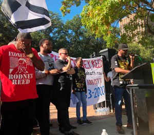 Edward Moore wipes his eyes while Rodrick Reed, brother of death row inmate Rodney Reed, rallies supporters outside the Texas governor’s mansion in Austin, Texas. (Photo/AP)