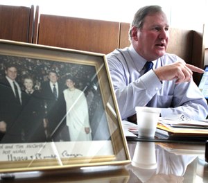 Orland Park Police Chief Tim McCarthy revisits the attempted assassination of President Ronald Reagan on its 30th anniversary during an interview at his office at Orland Park Police Headquarters in Orland Park, Ill., March 29, 2011. (Joseph P. Meier/Chicago Sun-Times via AP)