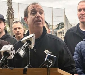 Tony Montoya, president of the San Francisco Police Officers Association, speaks at a press conference after DA Chesa Boudin withdrew charges against a man accused of attacking two police officers.