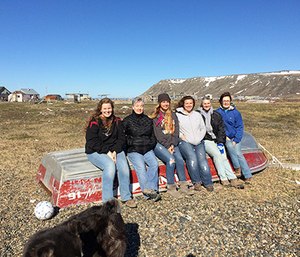 Sharon King, second from right, with fellow travelers in Alaska.