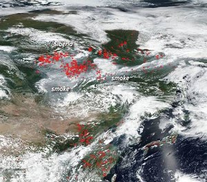 This NOAA/NASA Suomi image taken on July 30, 2019 shows dozens to hundreds of fires burning across a large expanse of this mostly wilderness area of Russia. (Photo/NASA)