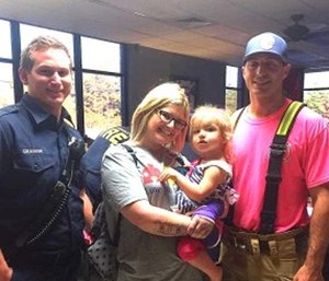 A mother expressed her gratitude to firefighters for calming her autistic daughter by singing "Wheels on the Bus" after a car crash last month. (Photo courtesy MyAtlantaMomsClub.com)