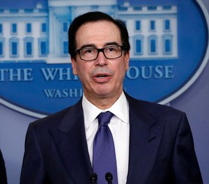 Treasury Secretary Steven Mnuchin speaks about COVID-19 in the James Brady Briefing Room, Wednesday, March 25, 2020, in Washington.