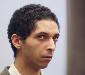 Tyler Barriss appears before Judge Bruce Brown Tuesday, May 22, 2018 in a preliminary hearing in Wichita, Kan.