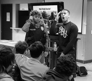 In this photo, Ryan Tillman does scenario training with some students. (Photo/Breaking Barriers United)