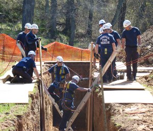 The Asheville Fire Department conducting trench training at Mountainside Park.