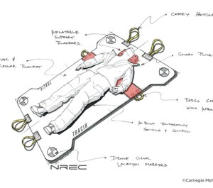 This artistic rendering shows what TRAuma Care In a Rucksack: TRACIR, an autonomous trauma care system being created by the University of Pittsburgh and Carnegie Mellon University, could look like. (Photo/National Robotics Engineering Center and Carnegie Mellon University)