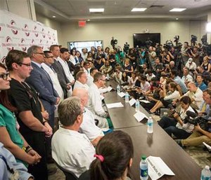 Nine surgeons and one survivor spoke to the media regarding the aftermath of the mass shooting.