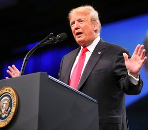 President Trump delivers remarks Monday, Oct. 8, 2018, at the International Association of Chiefs of Police, at the Orange County Convention Center, in Orlando, Fla.