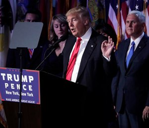 President-elect Donald Trump gives his acceptance speech during his election night rally in New York.