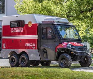 UC Davis Fire Department’s MedStat ASAP MS250 is around the size of a Mini Cooper, but has enough space to transport EMTs, a patient and a full-size cot. (Photo/UCDFD)