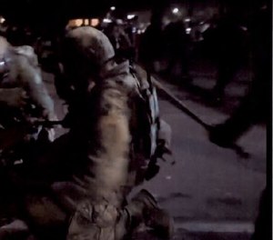 A screenshot of the suspect striking a deputy U.S. Marshal during protest in Portland, Oregon on July 27.