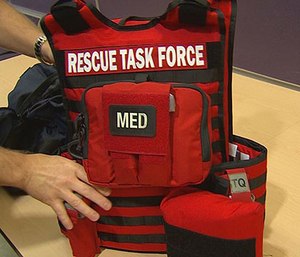 The ballistic kits, designed to protect the first responders against rounds from high-powered rifles, include bullet-proof vests with an added one-inch thick armor plate. (Photo/Screengrab via KHOU)