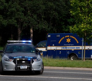 Emergency vehicles respond near the intersection of Princess Anne Road and Nimmo Parkway following a shooting at the Virginia Beach Municipal Center on Friday, May 31, 2019, in Virginia Beach, Va.