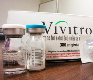 Packaging of Vivitrol at an addiction treatment center in Joliet, Ill.