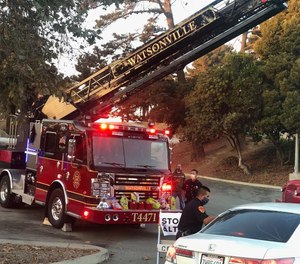 The firefighter and pedestrians hurt in the crash were not seriously injured, officials said.