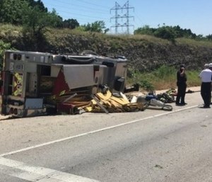 Lake Travis Fire Rescue engineer William Tatsch was back home Saturday after he blacked out on RM 620 while driving a fire truck and crashed. (Photo/Austin Fire Info)