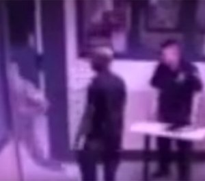 Pictured is a still shot of the surveillance video that captured six inmates attacking a CO in the George Motchan Detention Center at Rikers.