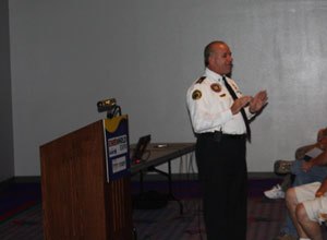 Image Drew JohnsonKen Bouvier speaks about EMS strategies for handling mass shootings at the 2011 EMS Expo in Las Vegas. 