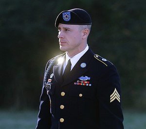 In this Jan. 12, 2016, file photo, Army Sgt. Bowe Bergdahl arrives for a pretrial hearing at Fort Bragg, N.C. (AP Photo/Ted Richardson, File)