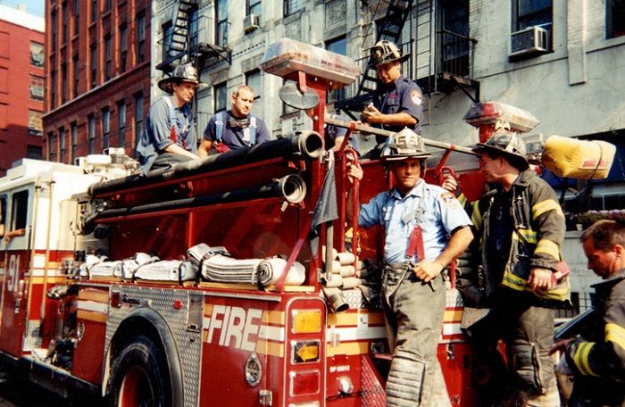 A younger Steve Buscemi working with firefighters at Little Italy's Engine Co. 55