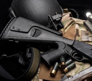 Urbino Tactical Stock is made of injection-molded glass-filled nylon and features a 12 ½-inch length of pull.